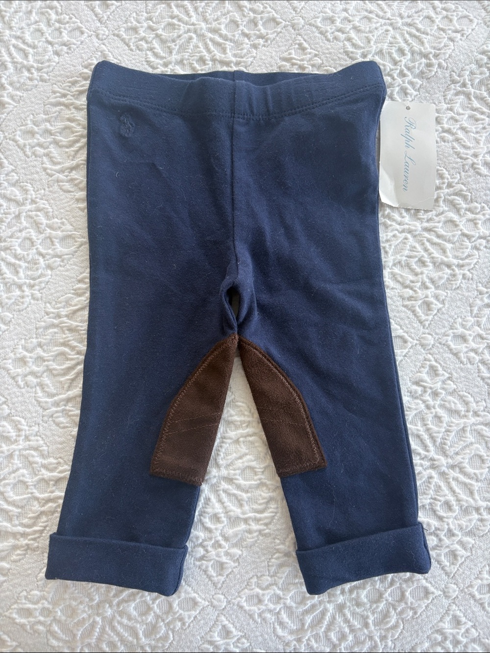 Ralph Lauren Navy Baby Leggings with Brown Knee Patch